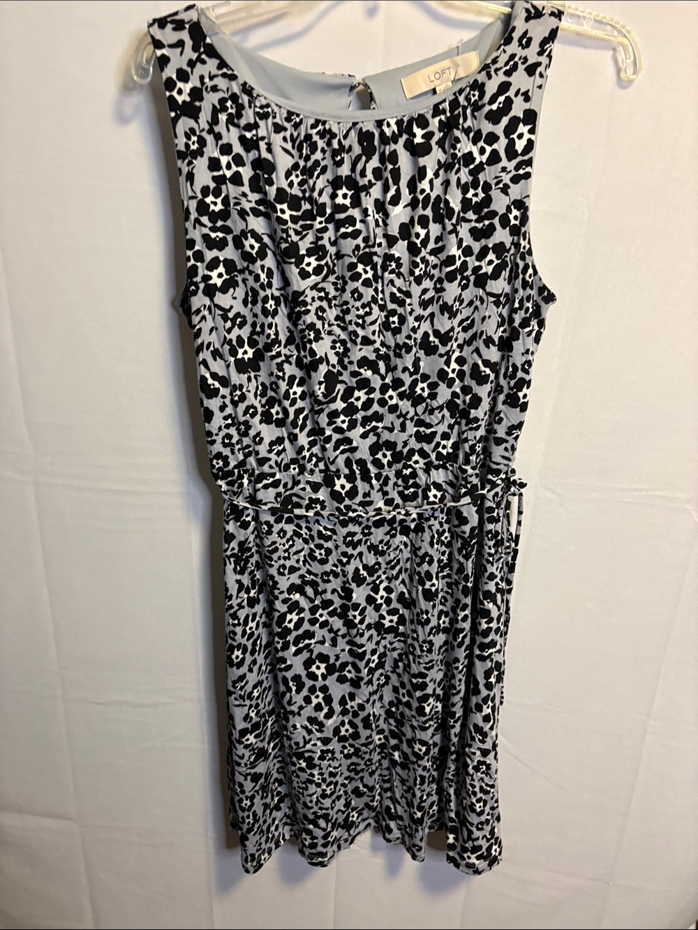 LOFT Black and White Animal-Print Sleeveless Midi Dress